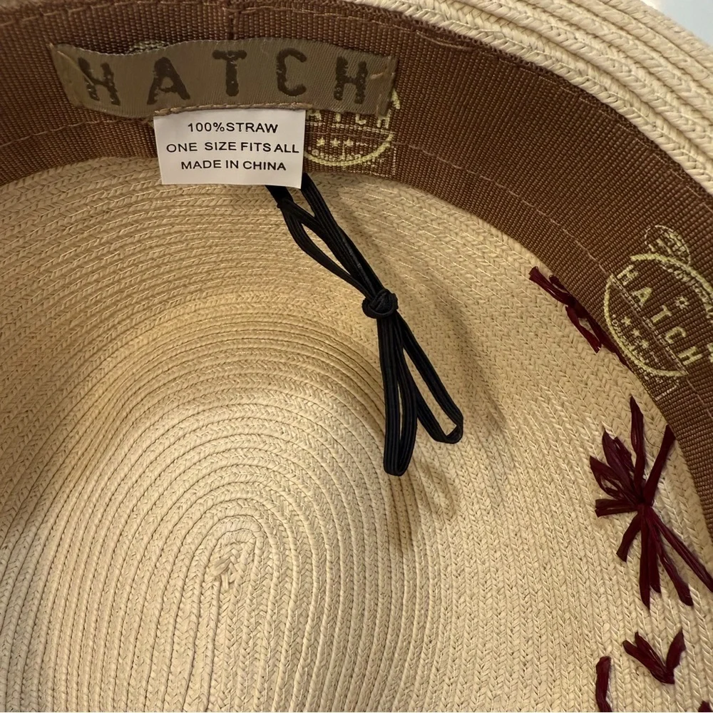 Hatch Cream & Brown Floral Rafia Embroidered Stingy Brim Adjustable Fedora OS - Picture 5 of 5